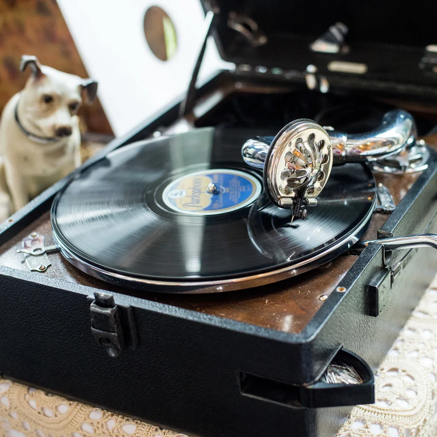 A vintage gramophone at Langar Hall