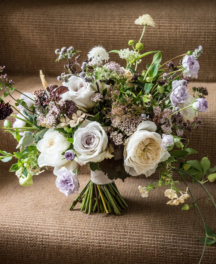 A wedding bouquet arranged at Langar Hall
