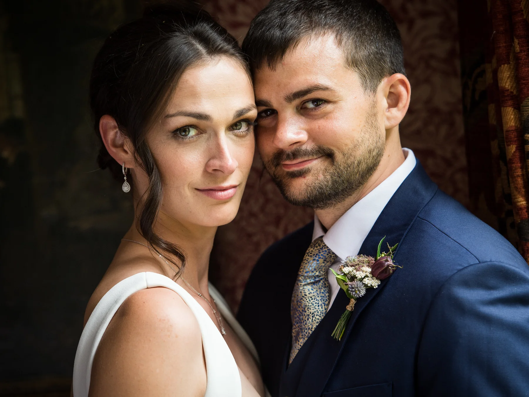 Portrait of a newly married couple at Langar Hall